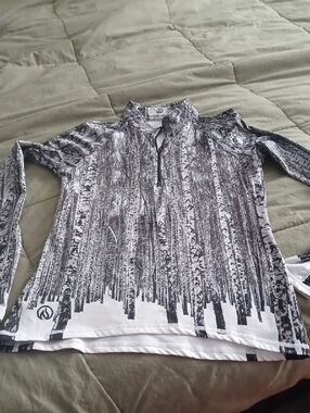 INKnBURN Black & White Forest Print Half-Zip Hoodie